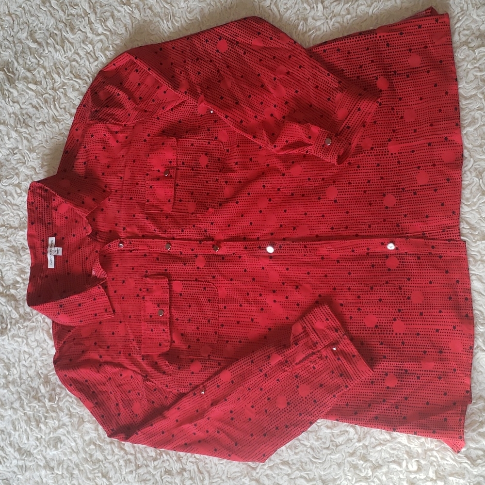 Notations Red Black Polka Dot Button Down Shirt XL - Picture 2 of 11